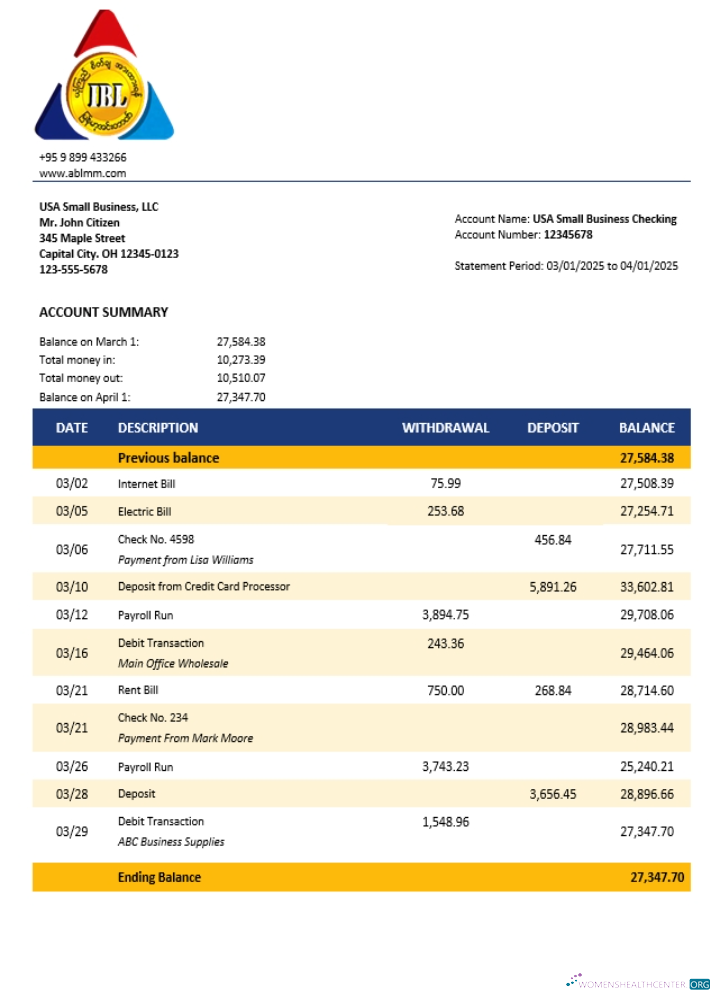Download Innwa business account statement Word and PDF template (1) Photoshop template